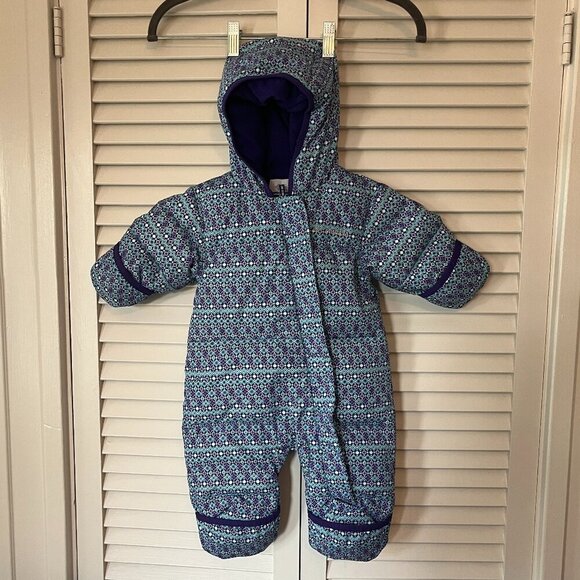 Columbia Snuggly Bunny Bunting baby snowsuit 3-6 months down hooded teal purple - Picture 1 of 14